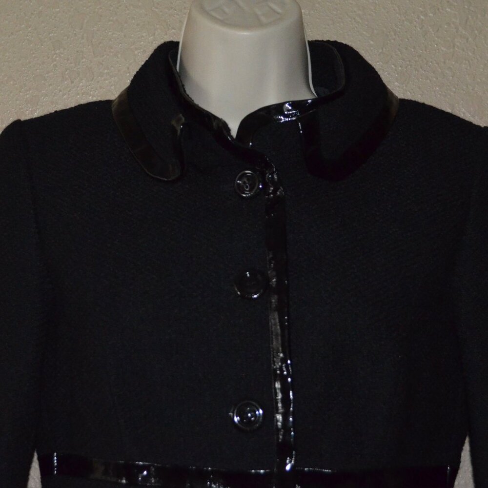 Sz 34 0 Escada Black Textured Patent Leather Trim Detail Skirt Blazer Suit Set - Picture 3 of 14